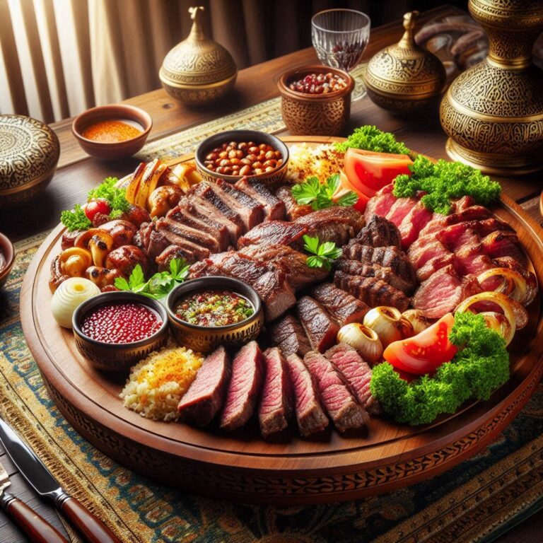meaty Middle Eastern cuisine with a luxurious table top environment 768x768